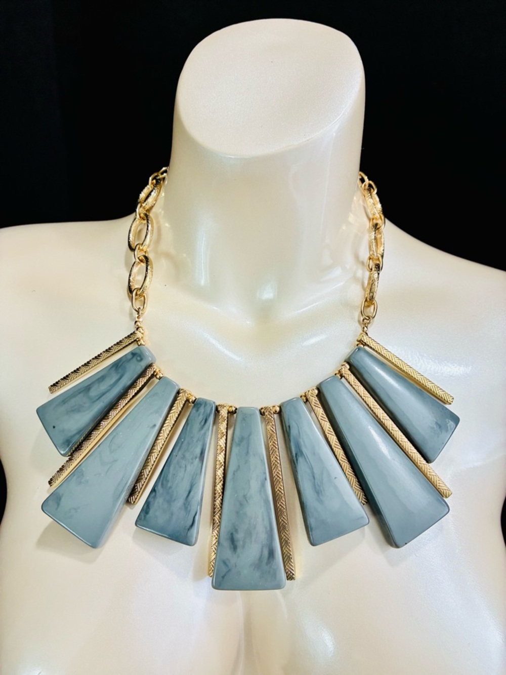 R.J. Graziano Gold-Tone Necklace with Light Gray-Blue Marbled Fringe Pendants